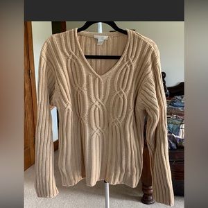 J Jill Cable Knit Cotton V-Neck Sweater